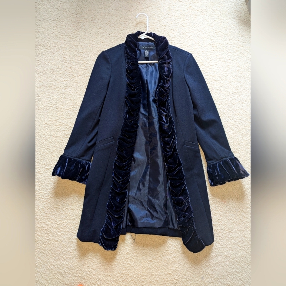 International Concepts Navy Velvet Winter Jacket Coat Size Small